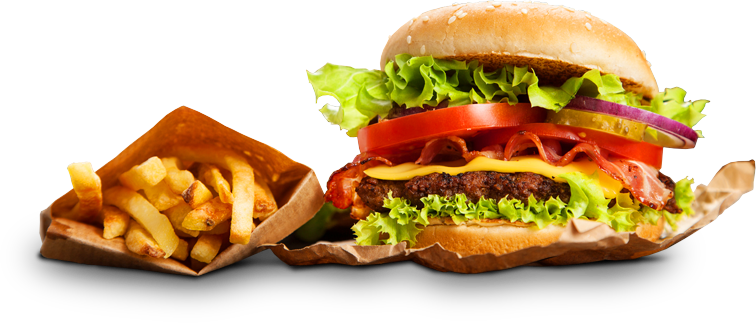 Sandybottom - Burger And Fries Png (756x323), Png Download