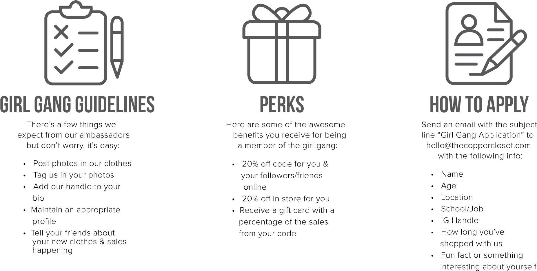 Brand Ambassador, Copper Closet, Perks, Girl Gang, - Document (2000x996), Png Download