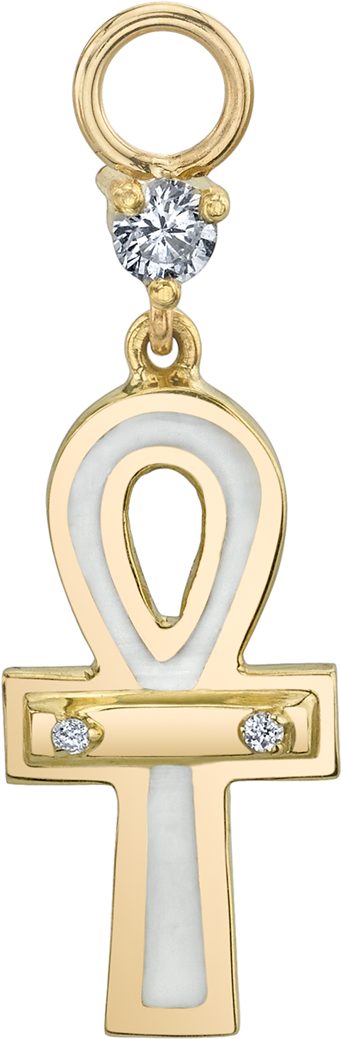 Diamond And White Enamel Ankh Hoop Earring Charm - Keychain (1800x1800), Png Download