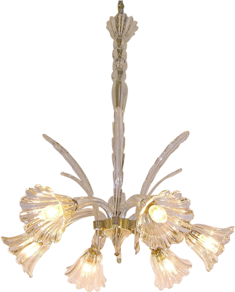 1930s Ercole Barovier Six-light Crystal Clear Murano - Murano Glass (600x600), Png Download