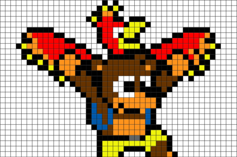 Banjo Kazooie Pixel Art Grid (480x317), Png Download