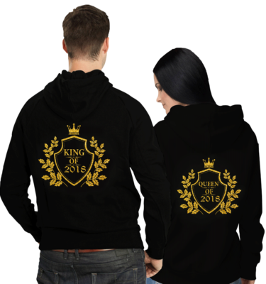 Unisex Zipper Glitter Hoodies - His Queen Her King Sweatshirts (375x400), Png Download