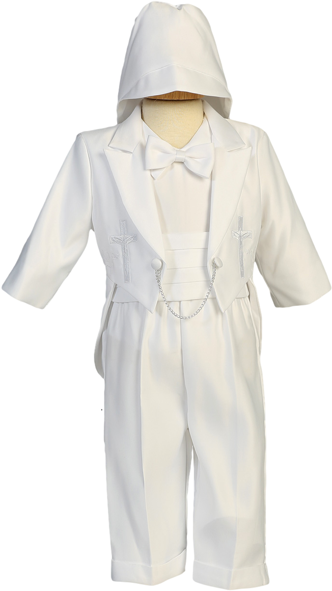 Cross & Dove Embroidered Tuxedo Satin 5 Pc Christening - Satin (800x1200), Png Download
