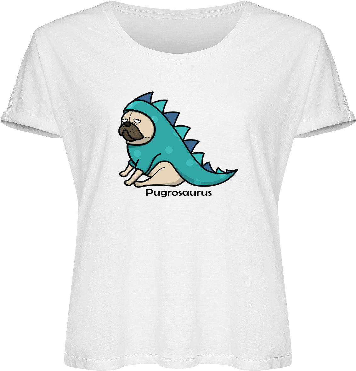 Pugrosaurus Ladies' T-shirt Fluffy Jersey - Pug Wearing Funny Dragon Halloween Costume Dog Puppy (1130x1200), Png Download