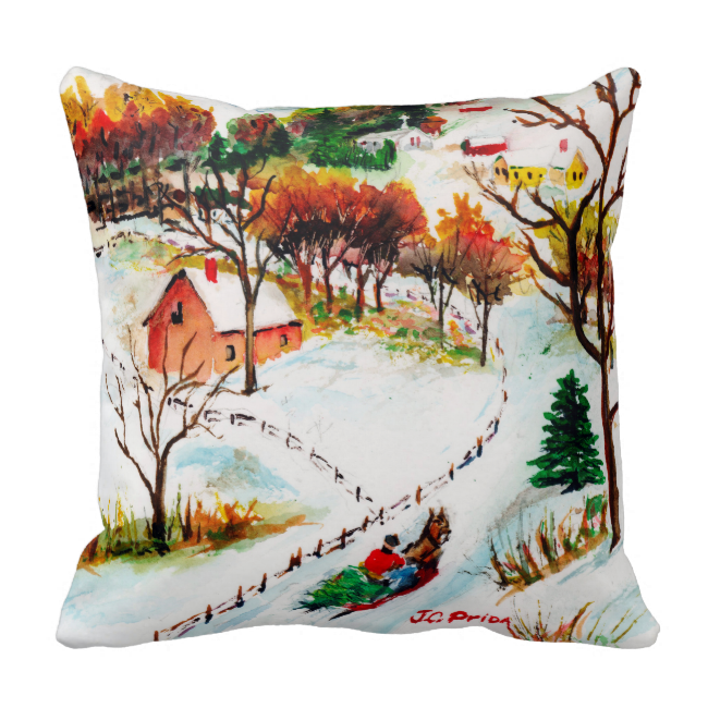 Winter Sleigh Ride Mountain Christmas Watercolor Throw - Watercolor Painting (650x650), Png Download
