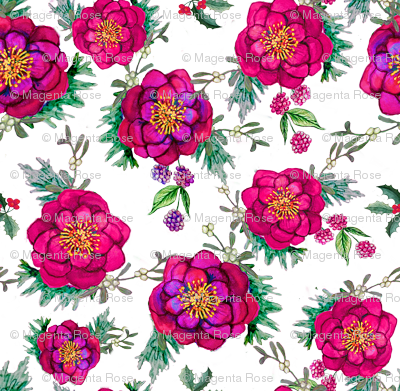 Poinsettia With Holly, Mistletoe And Beauty Berry - Poinsettia (400x391), Png Download