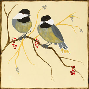 Chickadees And Berries/1 Spo - Painting (500x500), Png Download