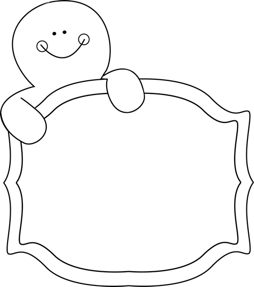 Black And White Gingerbread Man Sign Clip Art - Gingerbread Man Clipart Png Black And White (500x565), Png Download