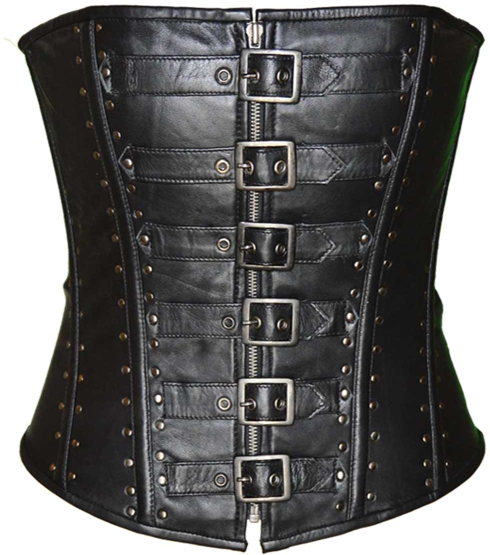 Vc1317s Ladies Corset 6 Buckle Zip Front Studded - Corset (480x480), Png Download
