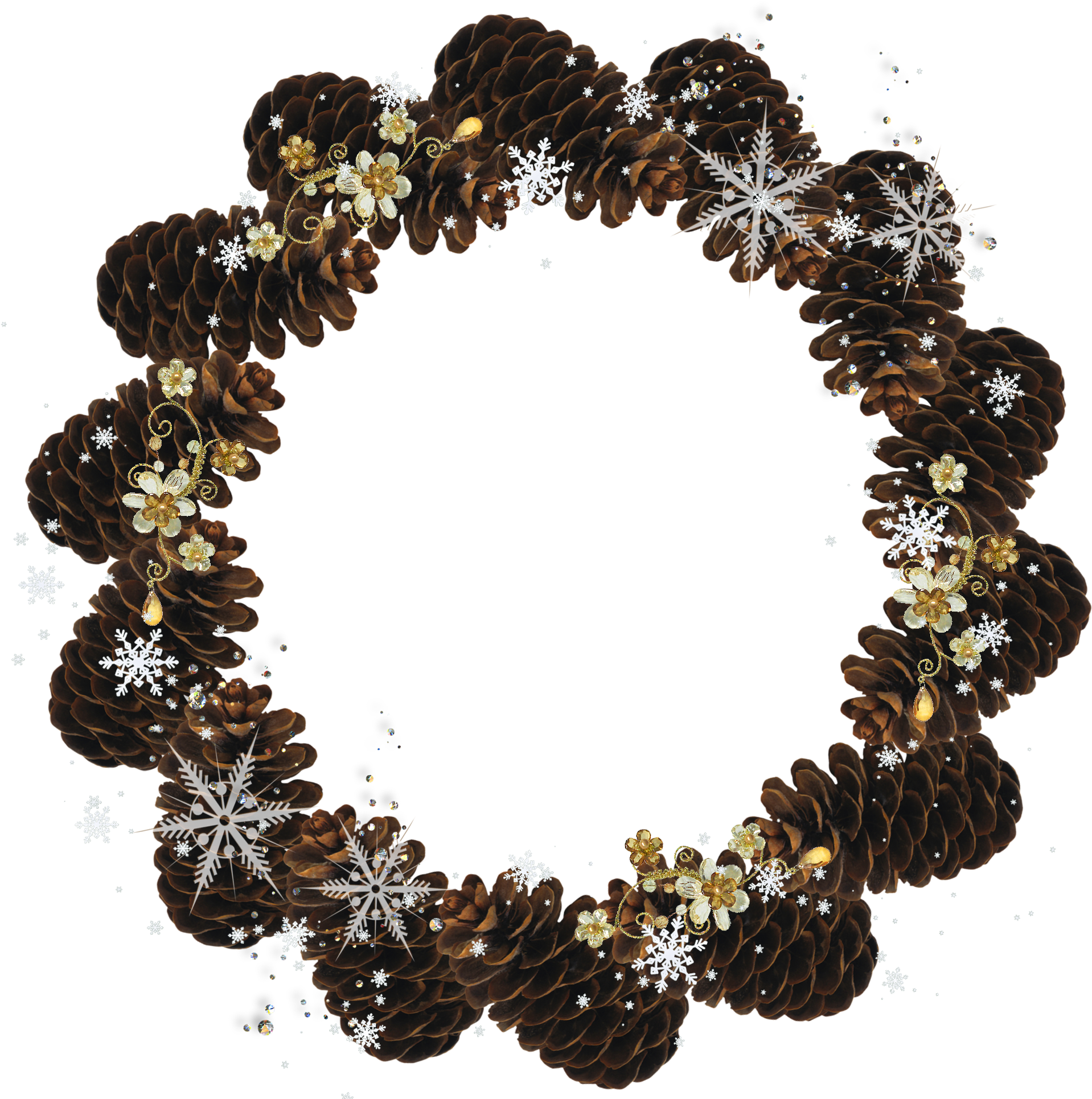 Round Pine Cone Transparent Png Christmas Photo Frame - Wreath (1950x1936), Png Download