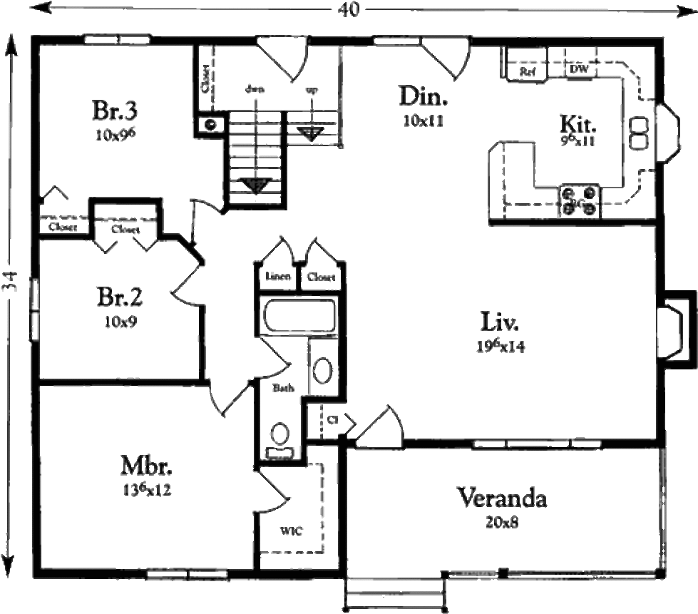 Clipart Library Stock Cottage Style Plan Beds Baths - 1200 Sq Floor Plan 3 Bed (1024x906), Png Download