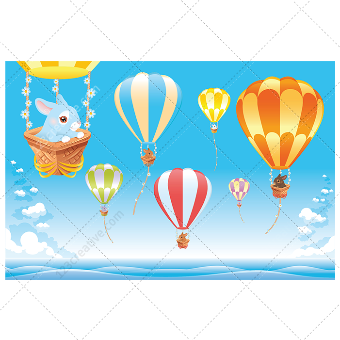 Cute, Tiny Bunnies, Air Balloon, Illustration Pack, - Hot Air Balloon Cartoon (1200x1000), Png Download