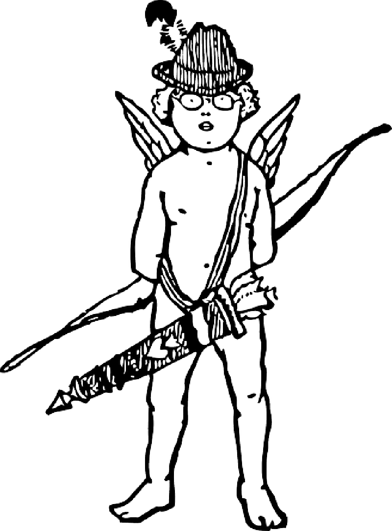 Black, Arrow, Boy, White, Hat, Wings, Bow, Cupid - - Cupid (800x1084), Png Download