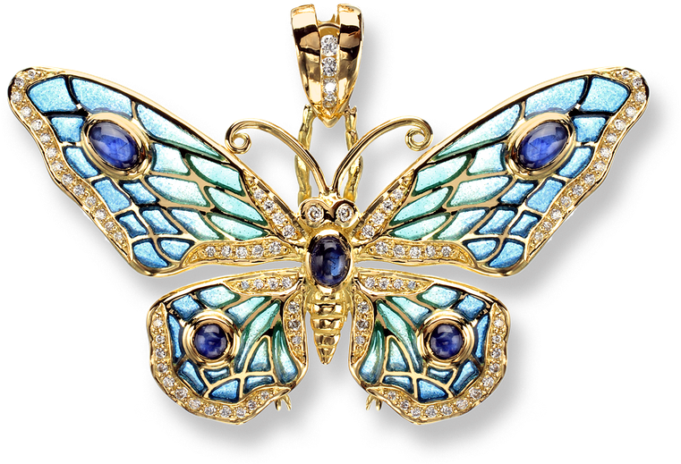 Nicole Barr Designs 18 Karat Gold Butterfly Necklace-blue - Diamonds & Blue Sapphires Butterfly Necklace - (800x800), Png Download