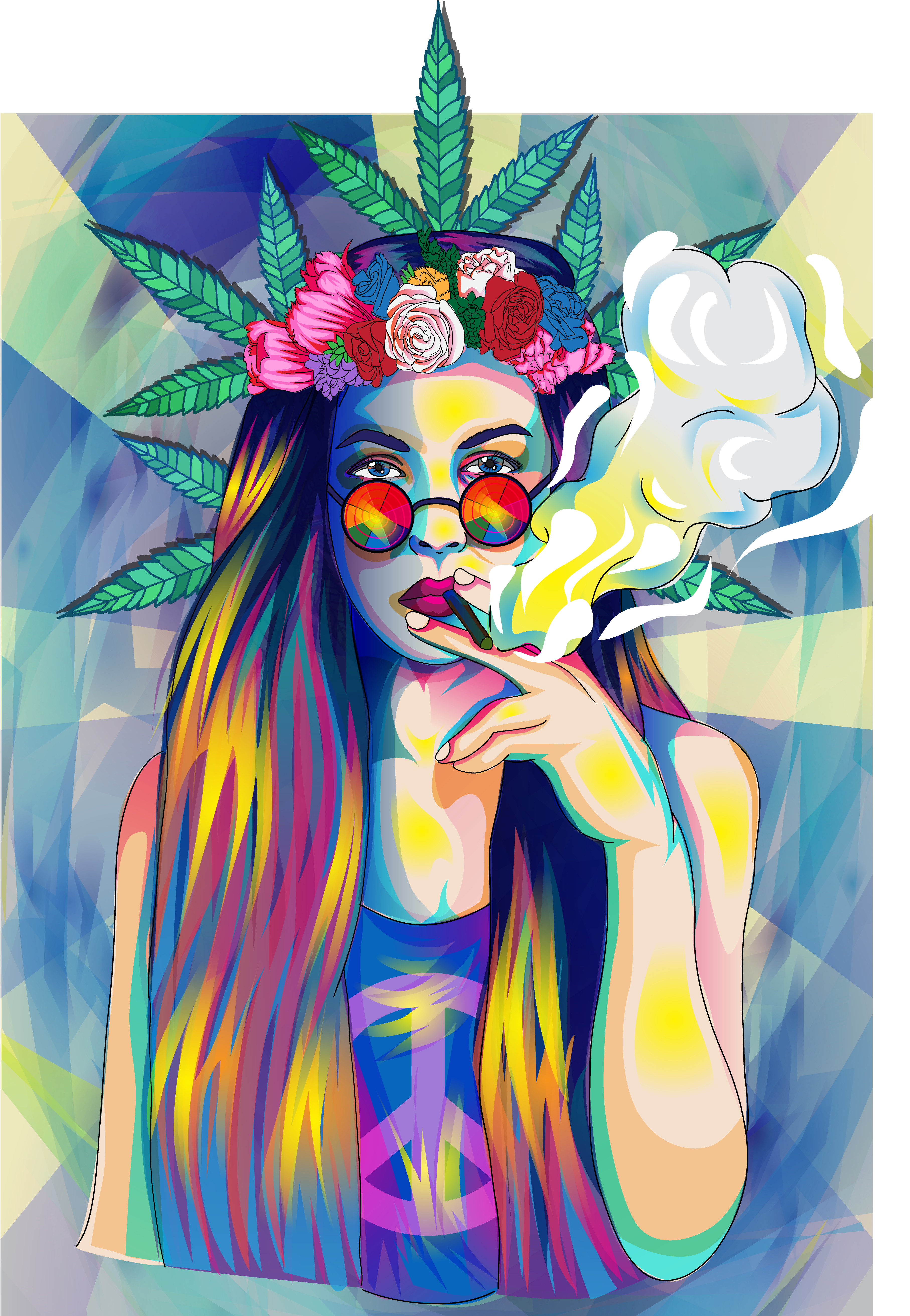 This Hippie Girl Flower Power 60s 70s Weed Marihuana - Hippie (4500x5400), Png Download
