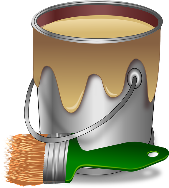 Paint, Color, Brush, Painter, Bucket, Tub, Pail - Paint Bucket And Brush (574x640), Png Download