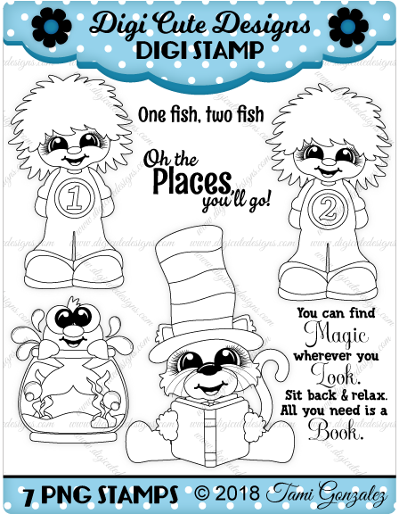 Hat Cat Friends Digi Stamp-dr Suess, Cat In The Hat, - Sugar Pea Stamps Boy Stamps (600x600), Png Download