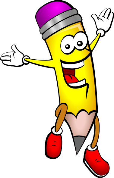 Cartoon Pencil Clipart - Pencil Happy (378x591), Png Download