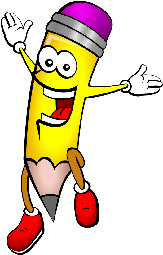Happy Pencil Clipart - Cartoon Pencil (526x821), Png Download