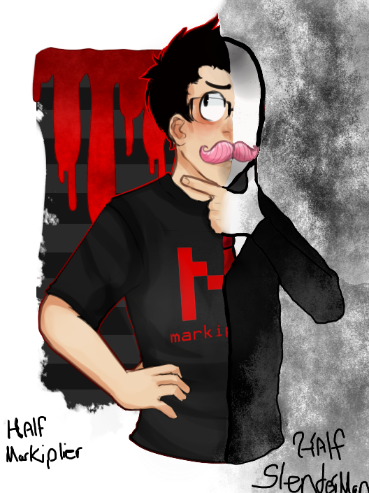 Half Markiplier Half Slenderman By Victoriacross - Markiplier Art (528x705), Png Download