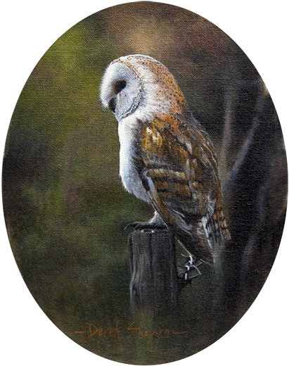 Oil Painting Of A Barn Owl Perched On A Post - Barn Owl (450x576), Png Download