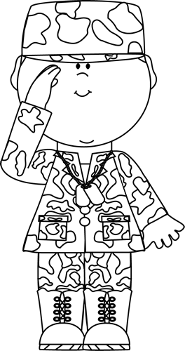 Black & White Soldier Saluting Clip Art - Soldier Black And White Clip Art (264x500), Png Download