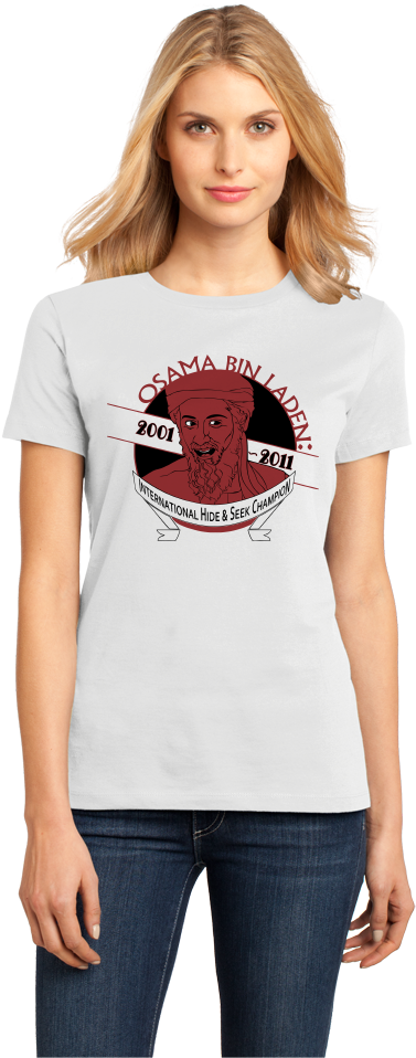 Ladies White Osama Bin Laden - District Made - Ladies Perfect Weight Crew Tee-dm104l, (670x1005), Png Download
