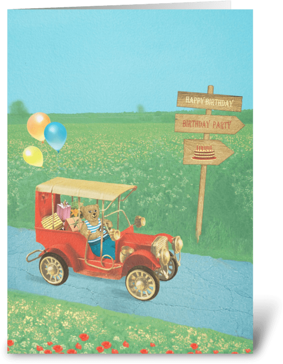 Bear In A Vintage Car Greeting Card - Greeting Card (700x792), Png Download