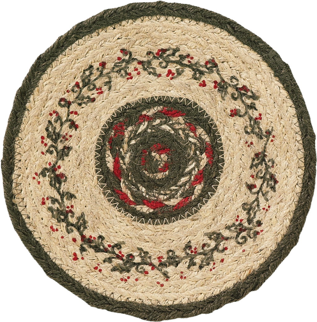 Vhc Brands Holly Berry Jute Stencil Trivet 8 Christmas - Holly Berry Jute Stencil Trivet, Red/tan/green, Trivets,100% (1200x1200), Png Download