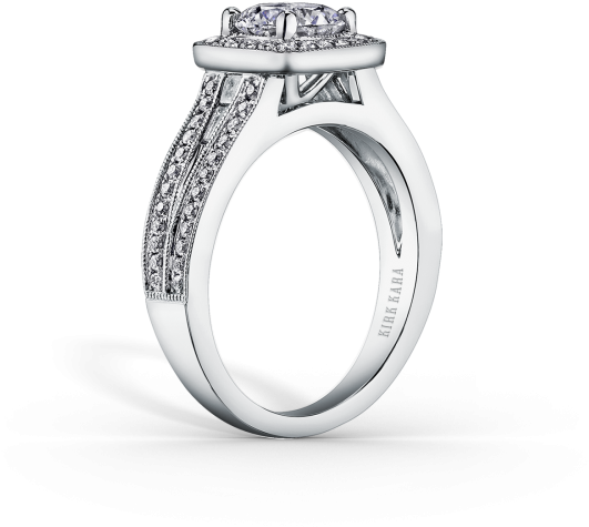 Carmella 18k White Gold Engagement Ring - Kirk Kara Carmella Cushion Halo Diamond Engagement (600x600), Png Download