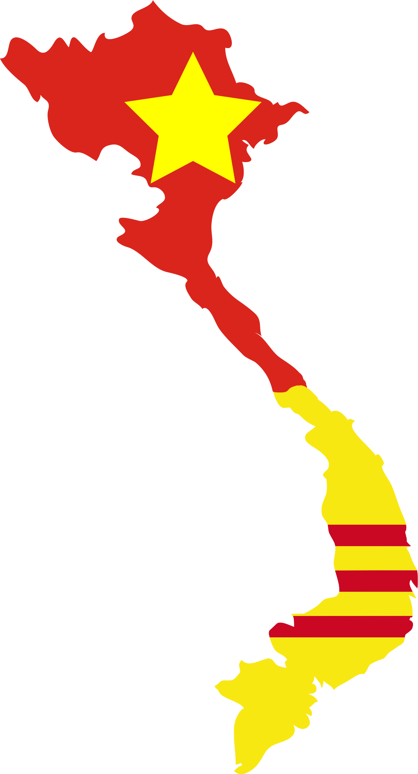 Flag Map Of North & South Vietnam - Vietnam Map (1347x2493), Png Download