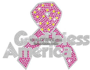 Crystal God Bless America & Pink Ribbon Iron-on Rhinestone - Illustration (450x450), Png Download
