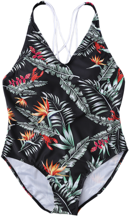 Criss-cross Leaf Print Swimwear - Tomtop V2674us D07 Dlp Projector 16gb Tablet Pc Android (558x744), Png Download