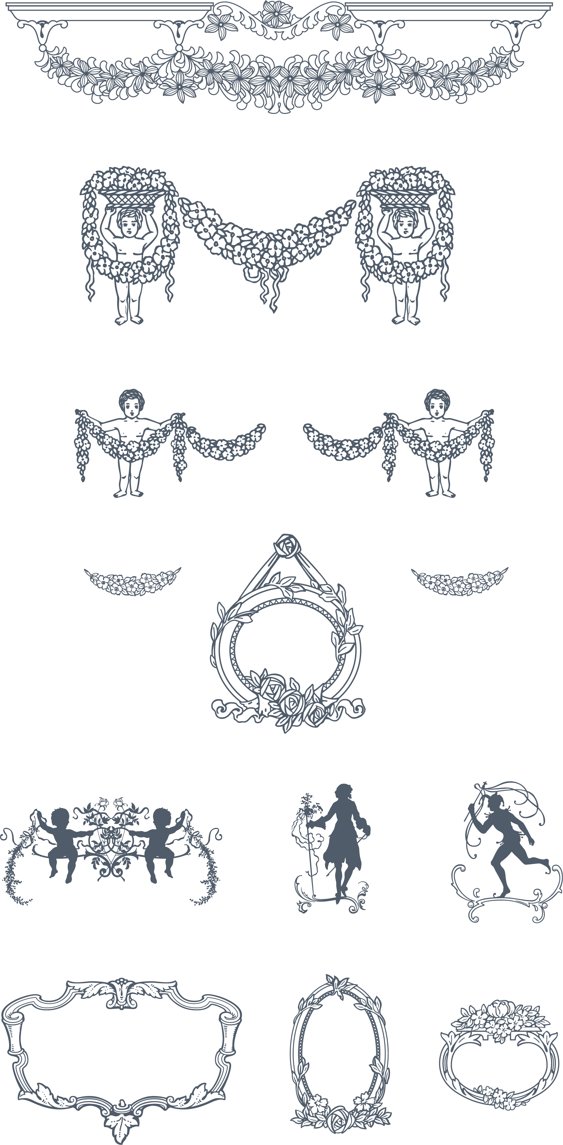 A Somptuous Selection Of Floral And Romatic Ornaments, - 飾り 罫 フリー 素材 (1920x3903), Png Download