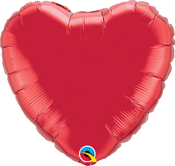 Red Heart Balloon - 4 Inch Ruby Red Heart Foil Flat (600x568), Png Download