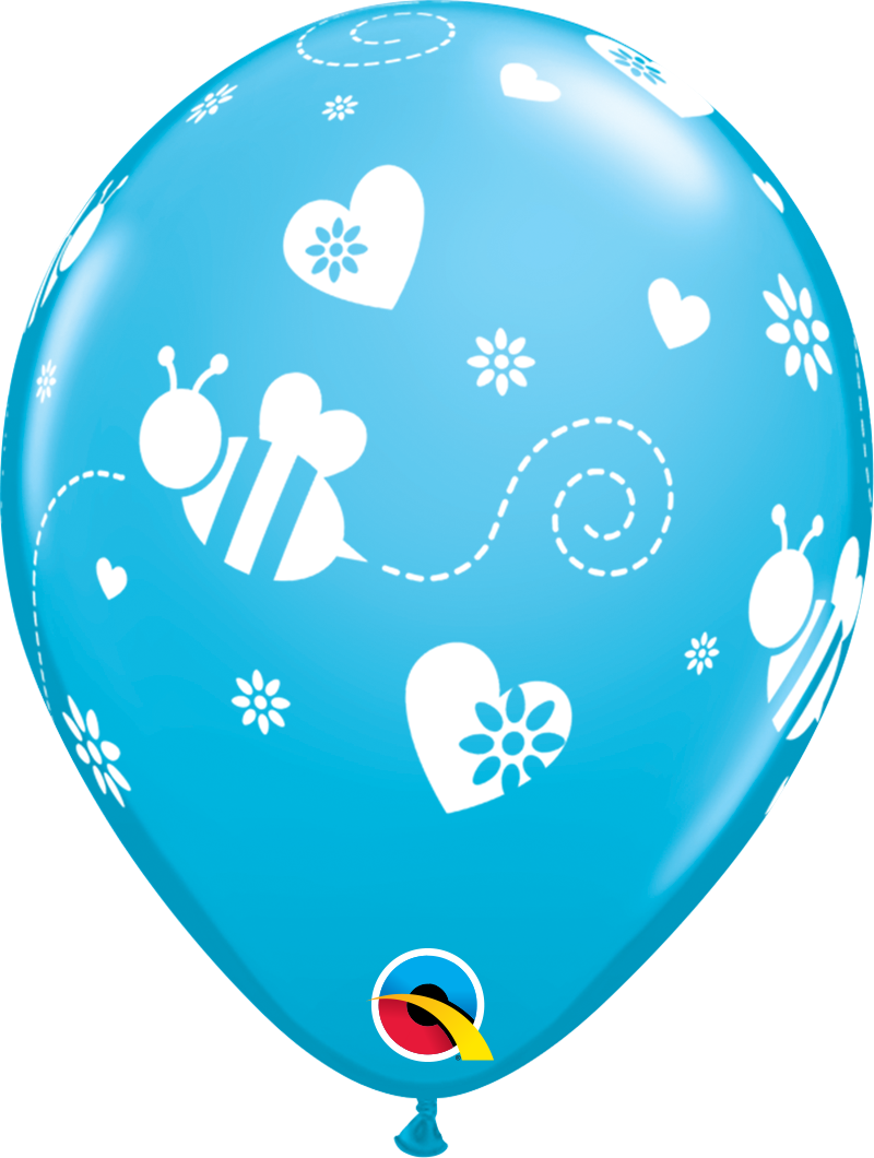 11" Round Latex Tropical Assortment Flying Bees & Hearts - 16 Sparkle Blue - 11 Inch Balloons 25pcs (800x1060), Png Download