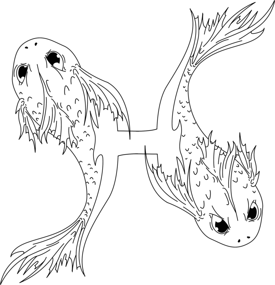Zodiac Pisces Line Art Tattoo Design - Pisces Line Art (878x911), Png Download