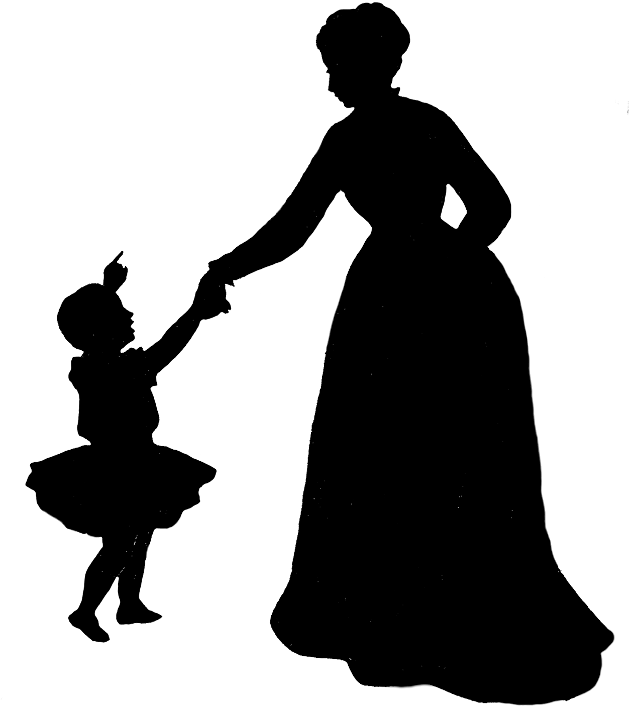Silhouette Of Mother And Child - Victorian People Silhouette (1267x1477), Png Download
