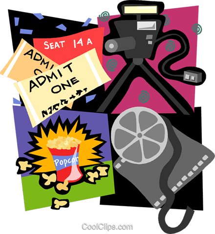 Movie Camera, Film, Tickets, Popcorn Royalty Free Vector - Movie Theaters (440x480), Png Download