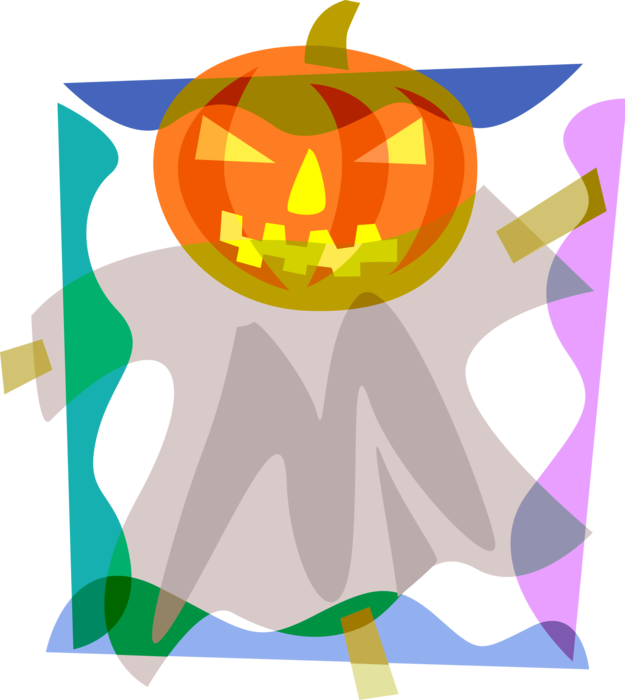 Vector Illustration Of Halloween Scary Carved Pumpkin - Jack-o'-lantern (625x700), Png Download
