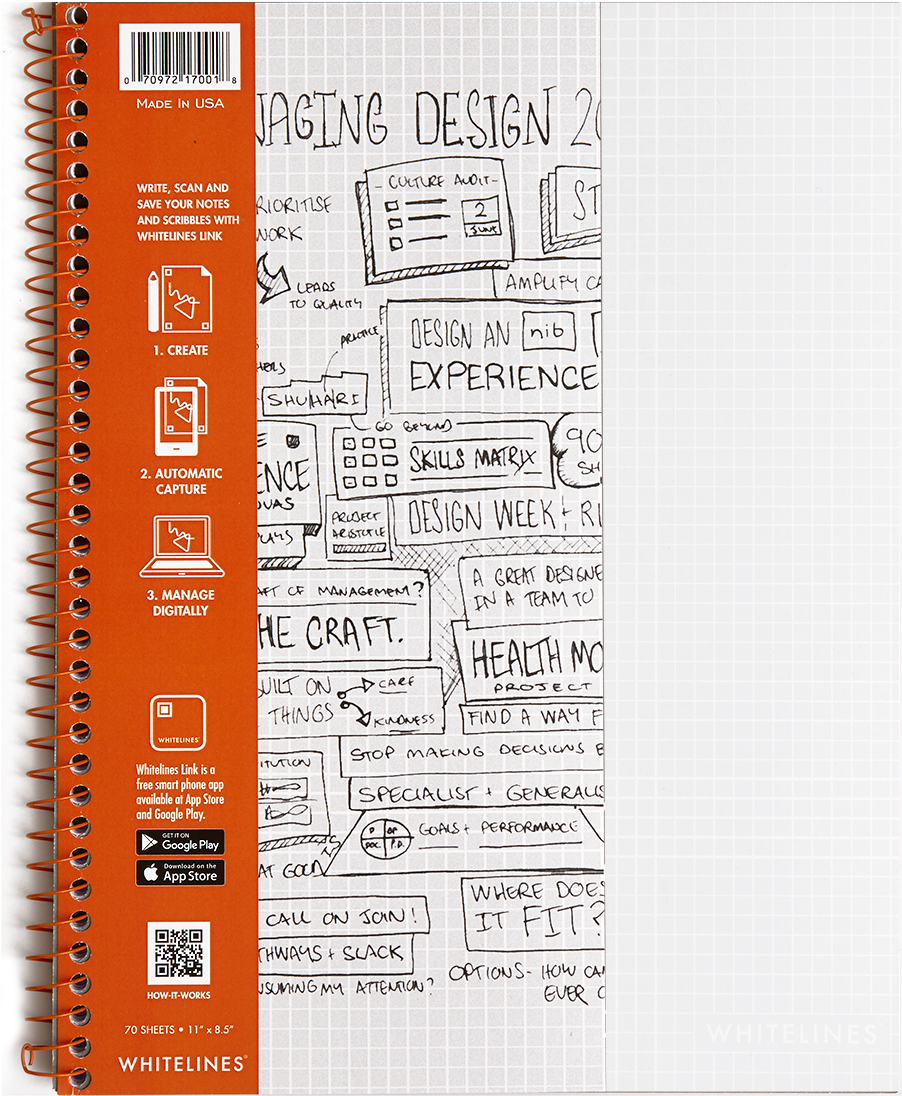 Whitelines - Whitelines Wirebound Graph Notebook 11"x8.5" 70 Sheets (1266x1582), Png Download