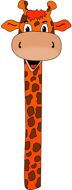 Giraffe, Jungle, Africa, Animal, Zoo, Orange, Cartoon - Giraffe Long Neck Clipart (320x640), Png Download