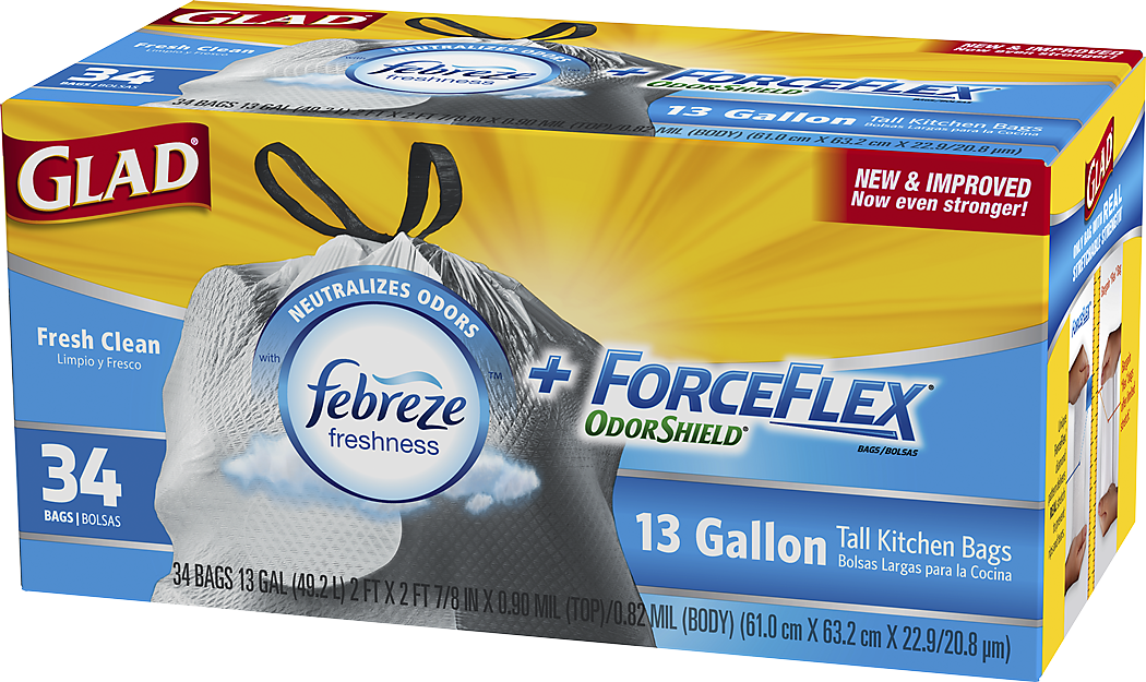 24" X 27 3/8" - Glad Forceflex Odorshield Tall Kitchen Drawstring Trash (1050x625), Png Download