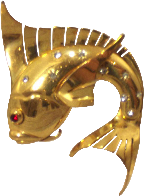 Vintage Art Deco Gold Tone And Rhinestene Koi Carp - Fish (779x779), Png Download