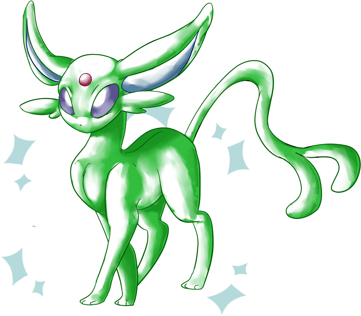 Espeon Shiny Espeon Digital Watercolor Pokemon Artsavanimation - Cartoon (1280x1205), Png Download