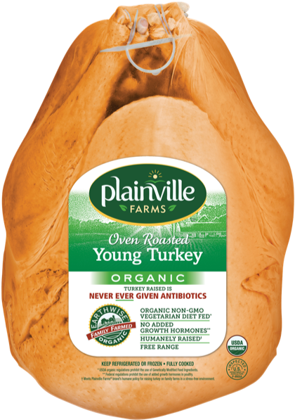 Organic Oven Roasted Whole Turkey - Plainville Farms Burgers, Turkey, 94% Lean/6% Fat, (600x600), Png Download