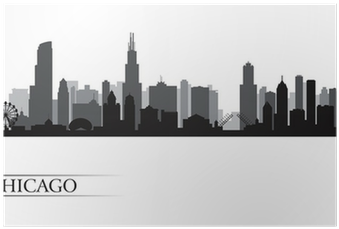 Chicago City Skyline Detailed Silhouette Poster • Pixers® - Chicago Skyline Silhouette Outline (400x400), Png Download