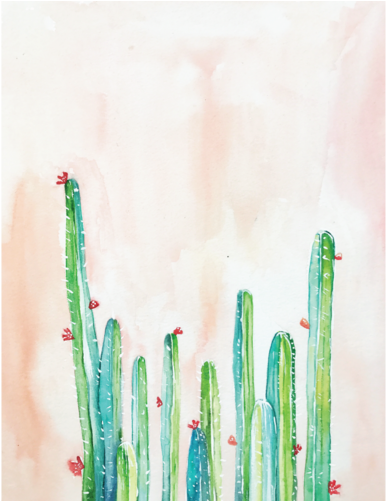 Watercolor Cactus Png - Watercolor Painting (500x500), Png Download