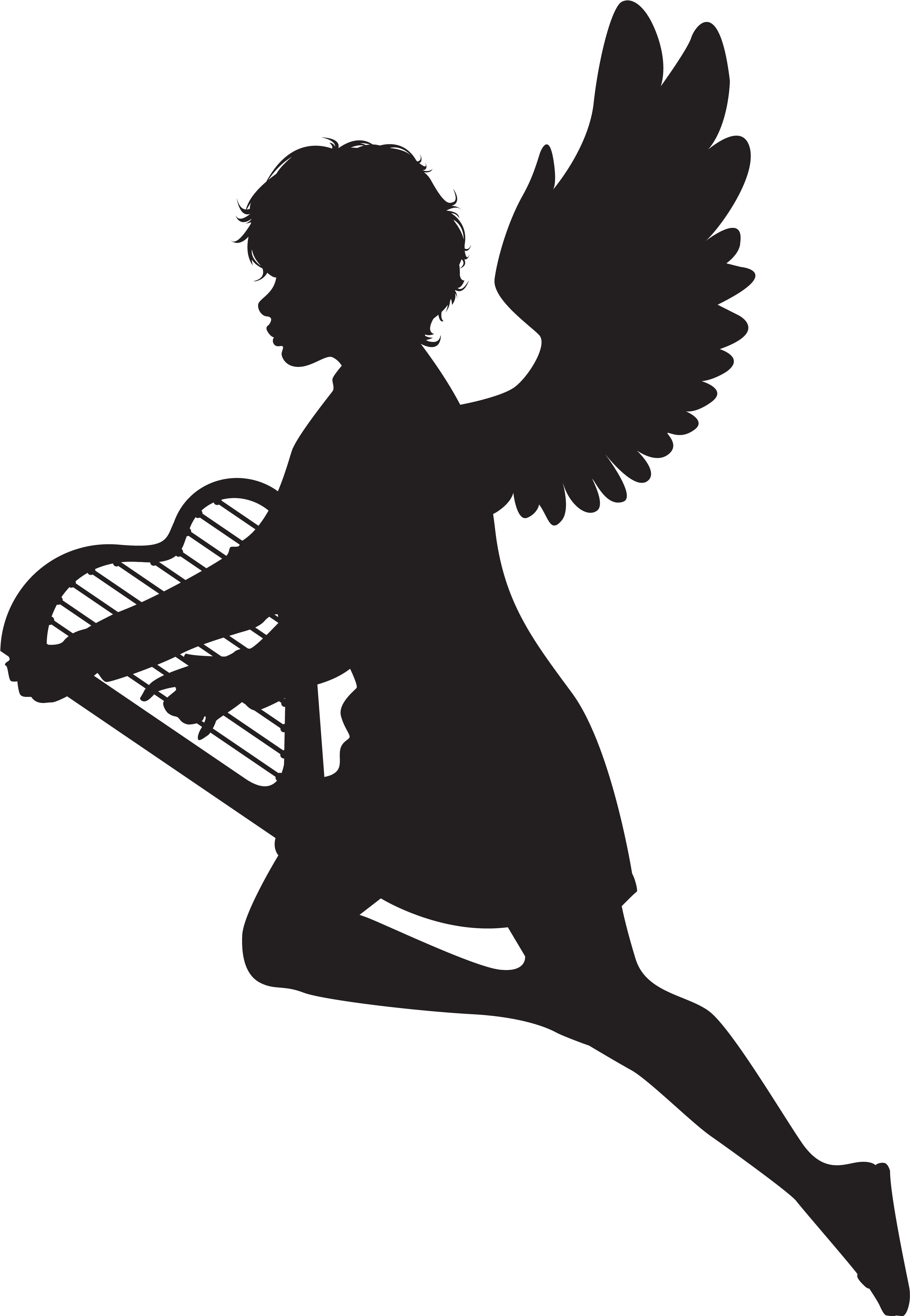 Angel With Harp Clipart (4843x7000), Png Download