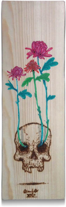 Chrysanthemum Skull Woodburn & Watercolor On Wood Https - Vase (355x750), Png Download